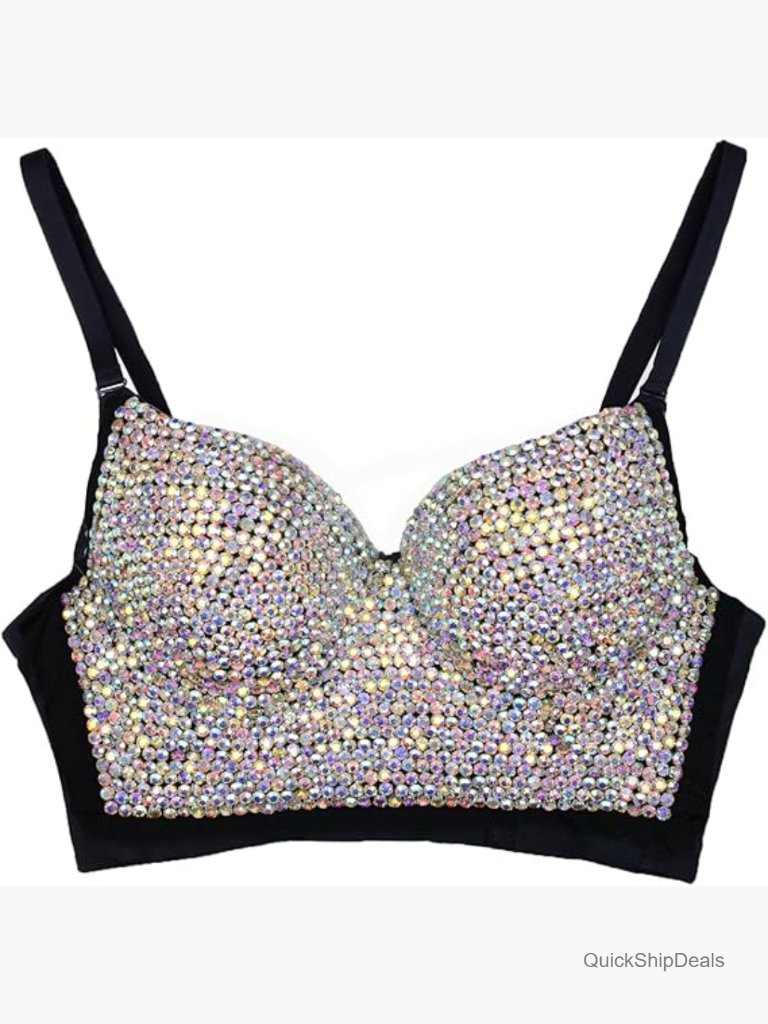 Rhinestone Bustier Crop Top With Padded Underwire Cups, Adjustable